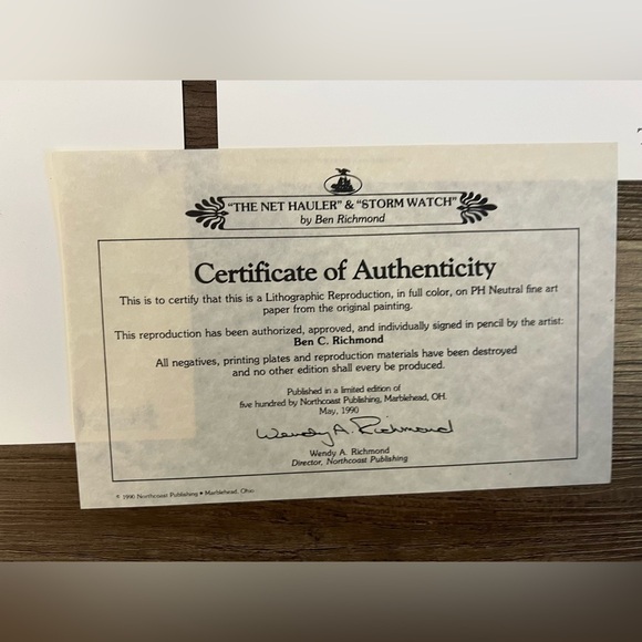 1990‎ Ben Richmond Storm Watch & The Net Hauler Limited Edition Lithograph Sign - Picture 2 of 15